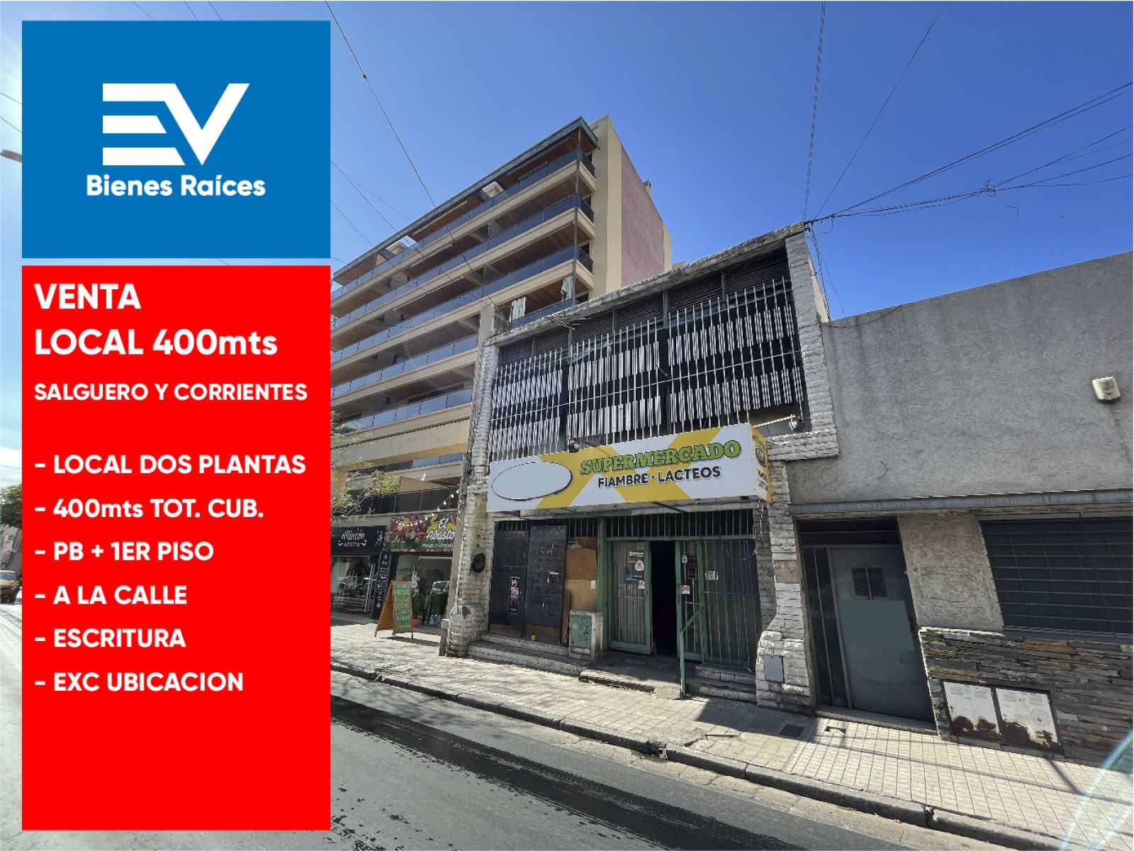 VENTA. LOCAL COMERCIAL 400 MTS A CUADRA Y MEDIA DE BVD SAN JUAN Y BVD CHACABUCO! NO PAGA EXPENSAS