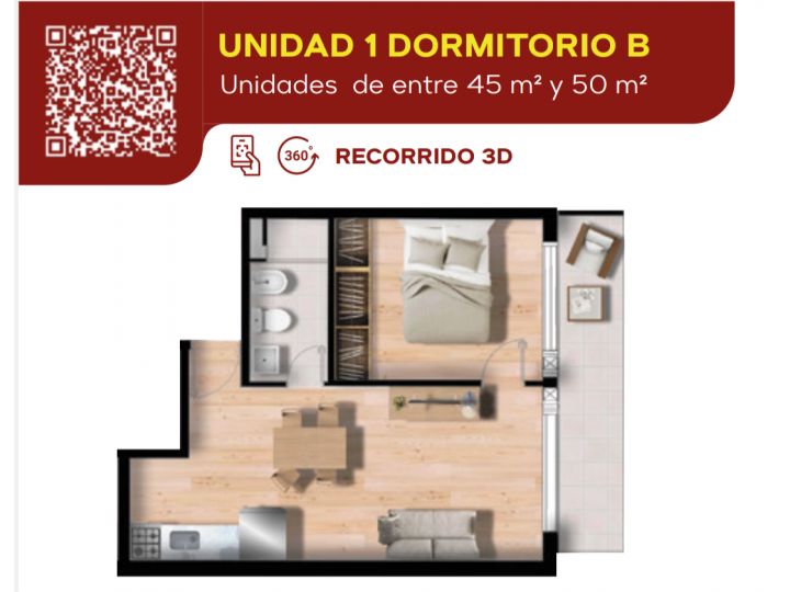 Amplio departamento de 1 dormitorio con balcon, San Martin 540