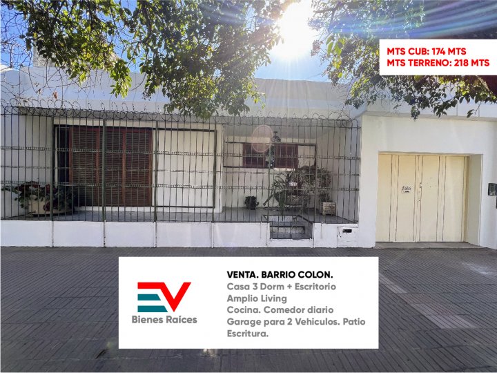 VENTA. B° COLON. PROPIEDAD 3 DORM + ESCRITORIO + PATIO + GARAGE. ESCRITURA