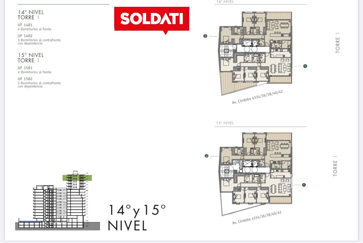 Departamento en  Venta a estrenar - 4 ambientes con Dependencia  y dos Cocheras