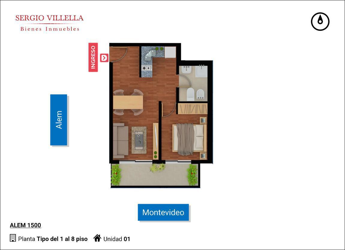 Alem 1500 - Departamento de un dormitorio en venta en  Rosario