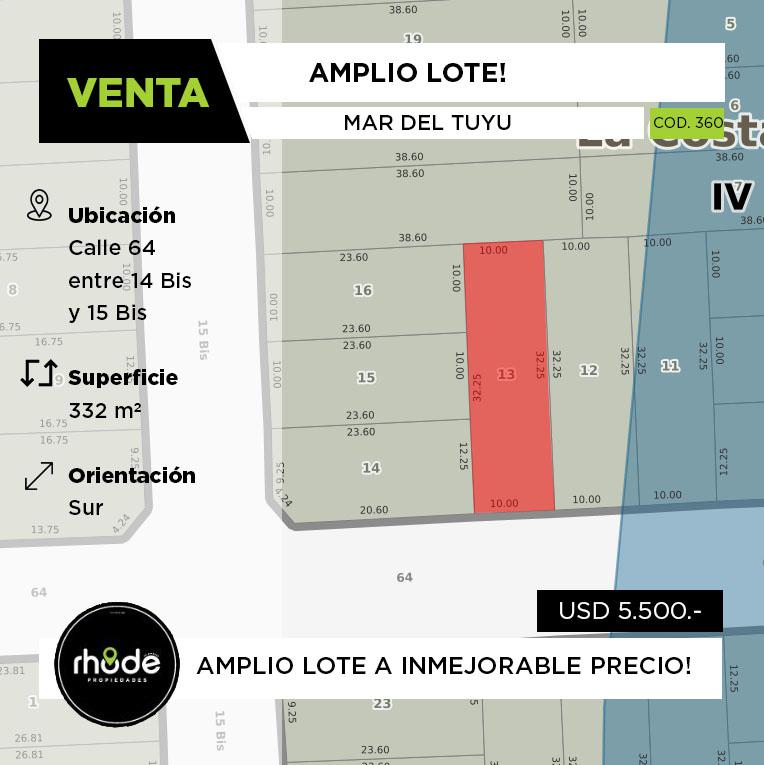 Terreno en Mar del Tuyu - Calle 64 entre 14 Bis y 15 Bis