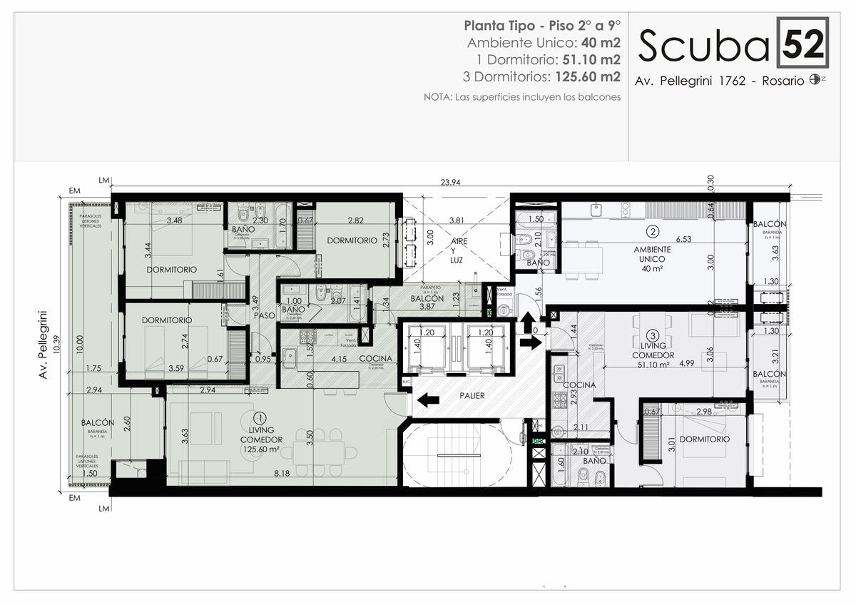 Venta 3 dormitorios Scuba 52 - Av Pellegrini 1700 Rosario