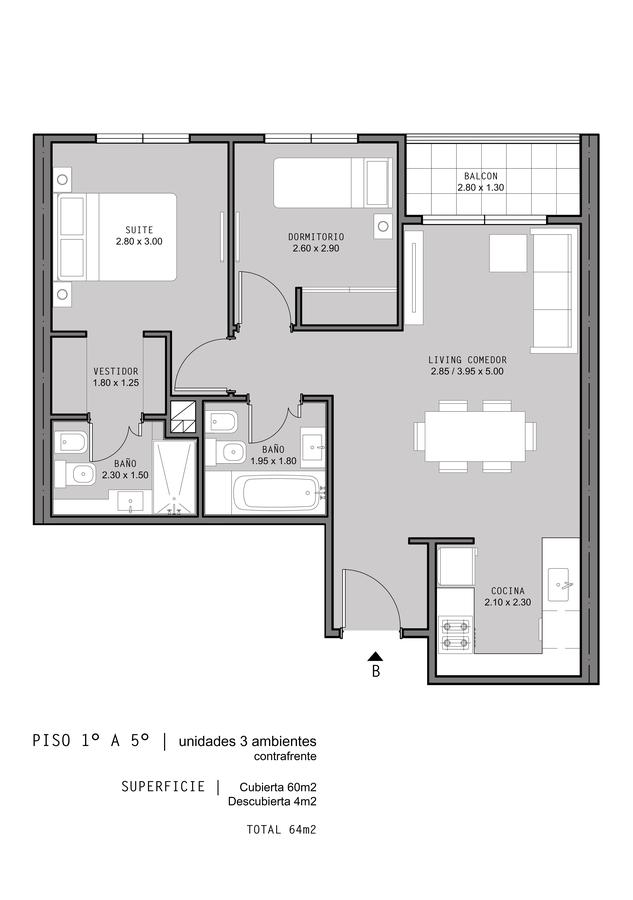 Departamento en venta de 3 ambientes en Caballito Norte