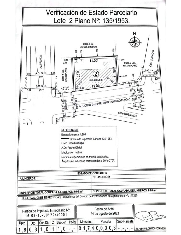 AV. GODOY y AV. FRANCIA- 89,54MT2  AL FRENTE