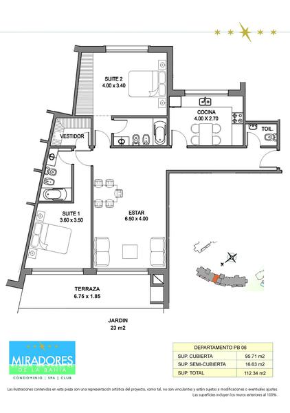 Departamento de tres ambientes en venta Miradores de la Bahía