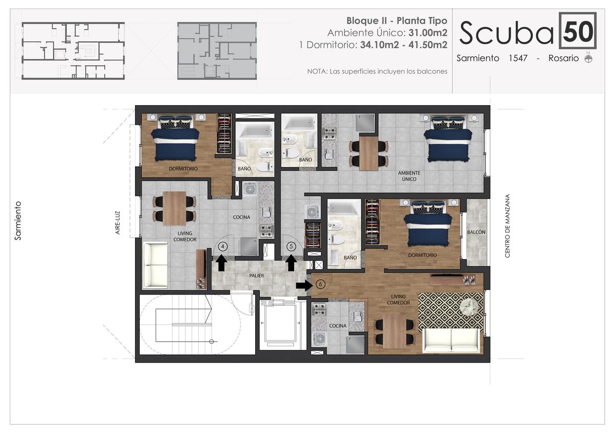 Venta 1 dormitorio en construcción - Financiación Sarmiento 1500 Rosario