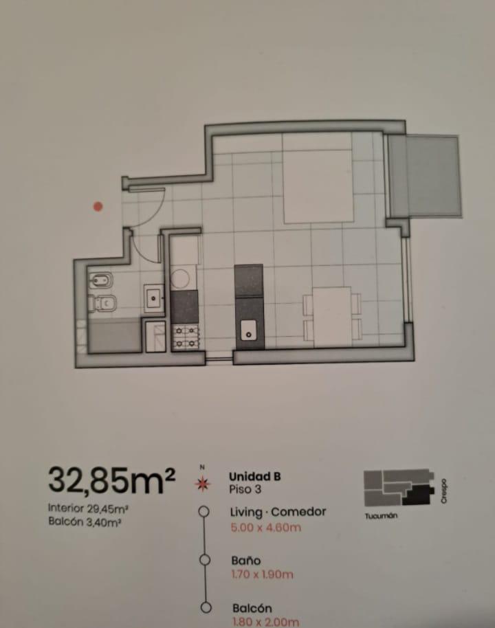 Departamento   Monoambiente a estrenar zona facultades