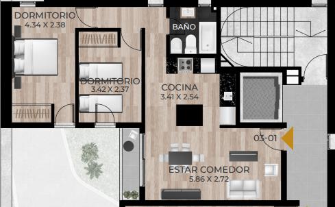 Rodriguez Bis - Departamento de 2  Dormitorios - Pichincha