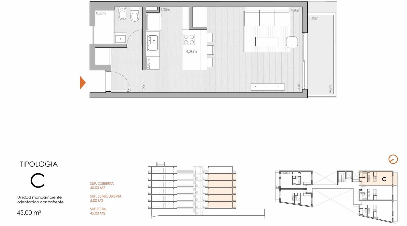 Venta de departamento monoambiente en I7 - 2C