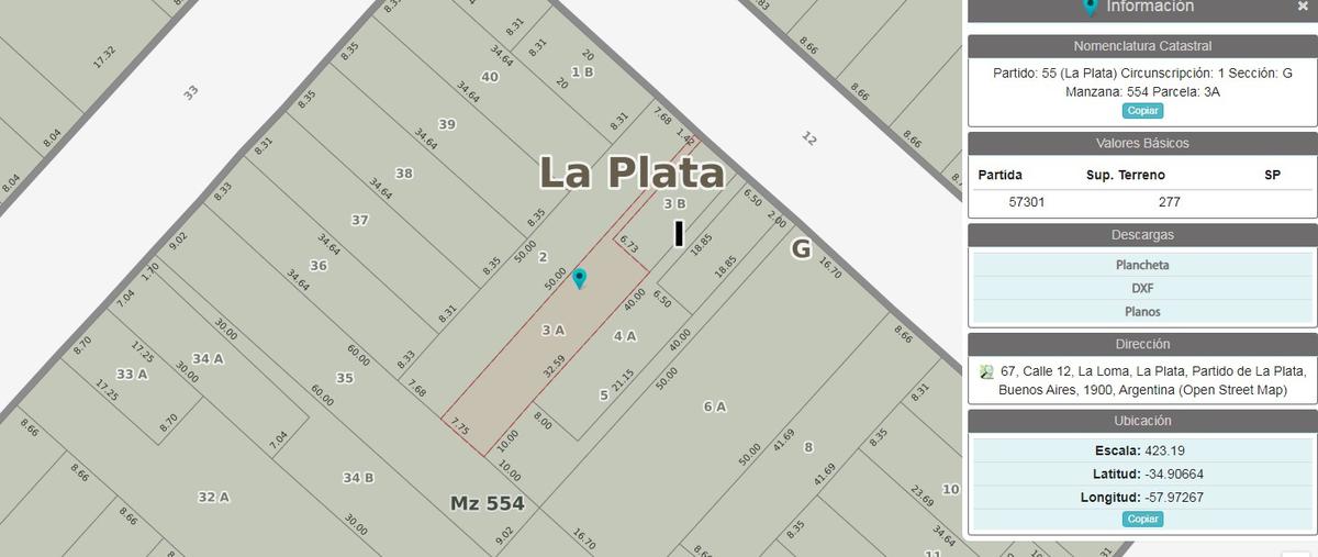 Terreno calle 12 entre 33 y 34 venta  La Plata