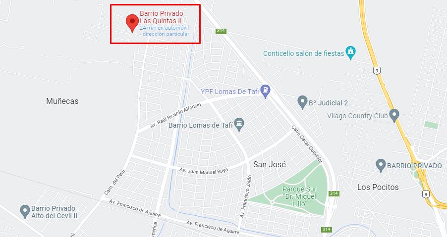 Terreno central cercano a portería de 432 m2 en Barrio privado Las Quintas 2, Tafí Viejo