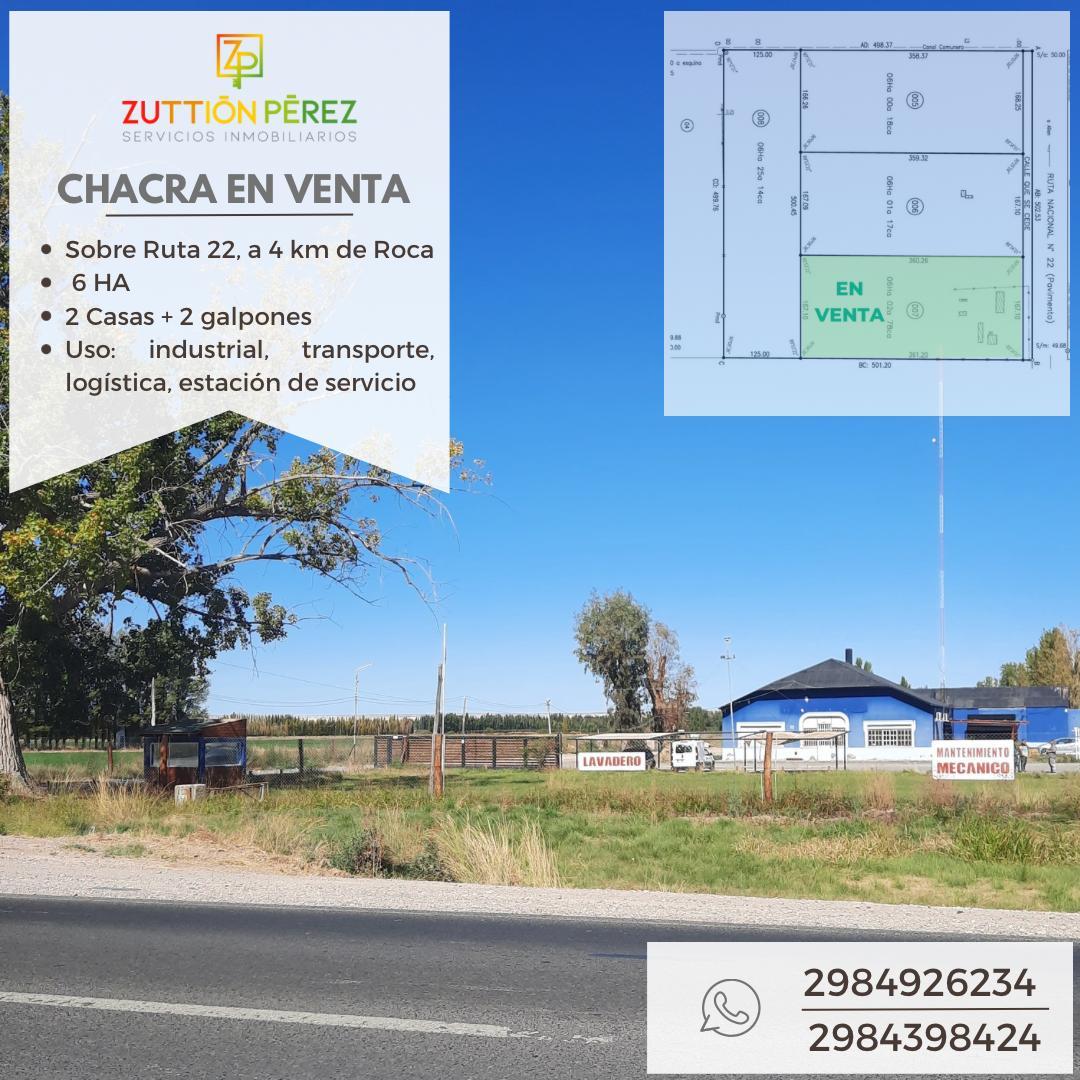 Chacra en  venta sobre ruta 22 uso industrial, transporte, logistica