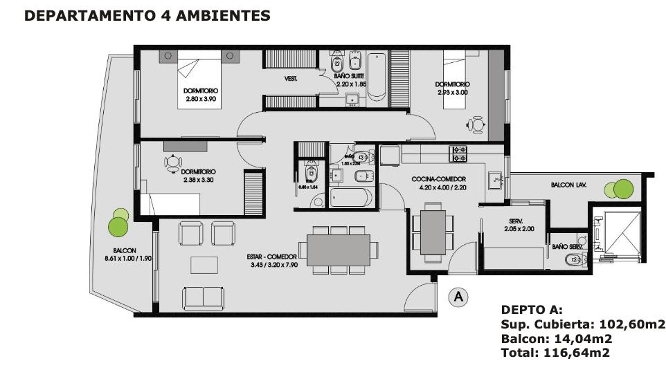 Soler al 3200 y Gallo 4 Ambientes Con Dep Coch Amenities