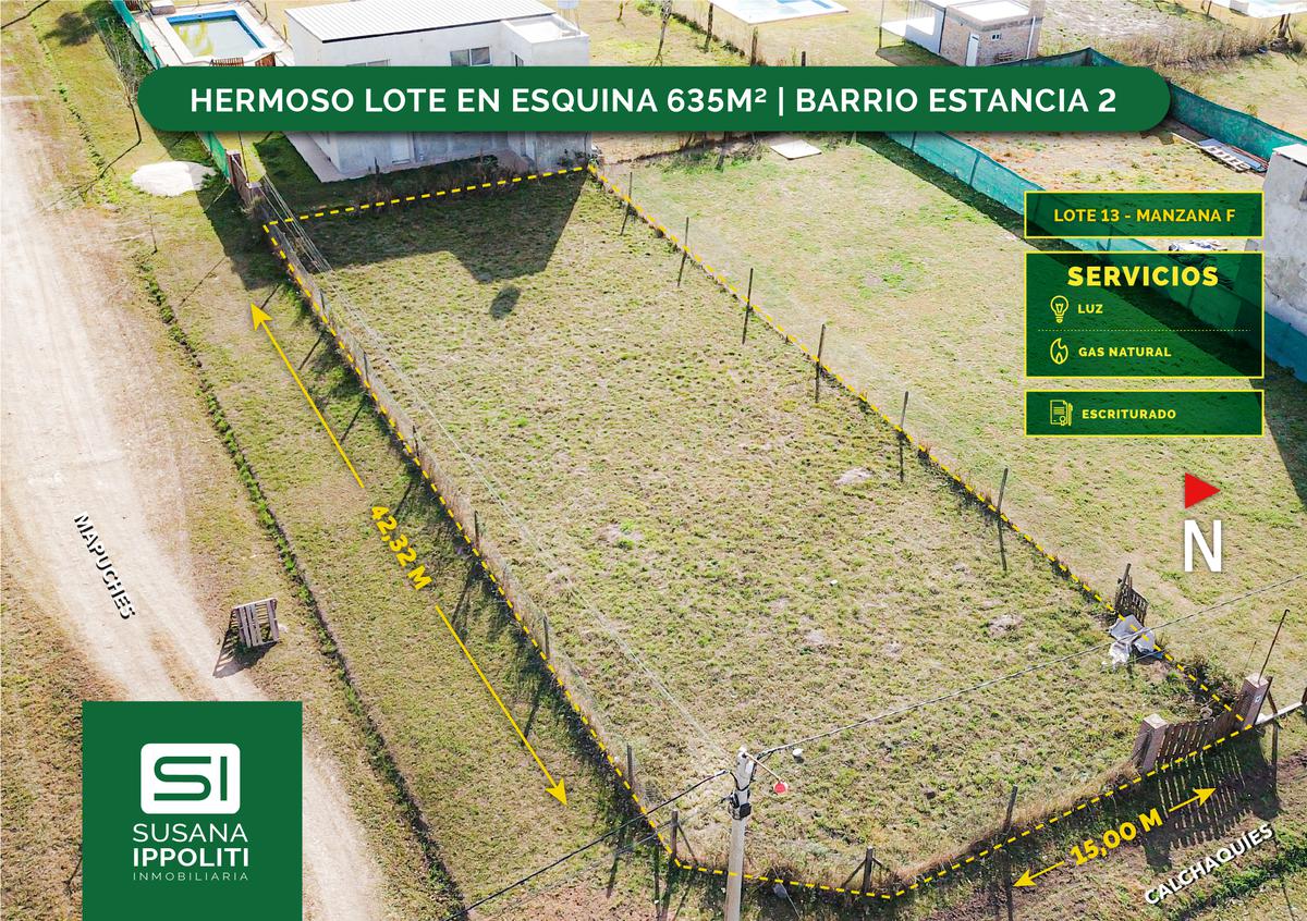 Espectacular lote esquinero en Estancia 2 635m2 - Roldán