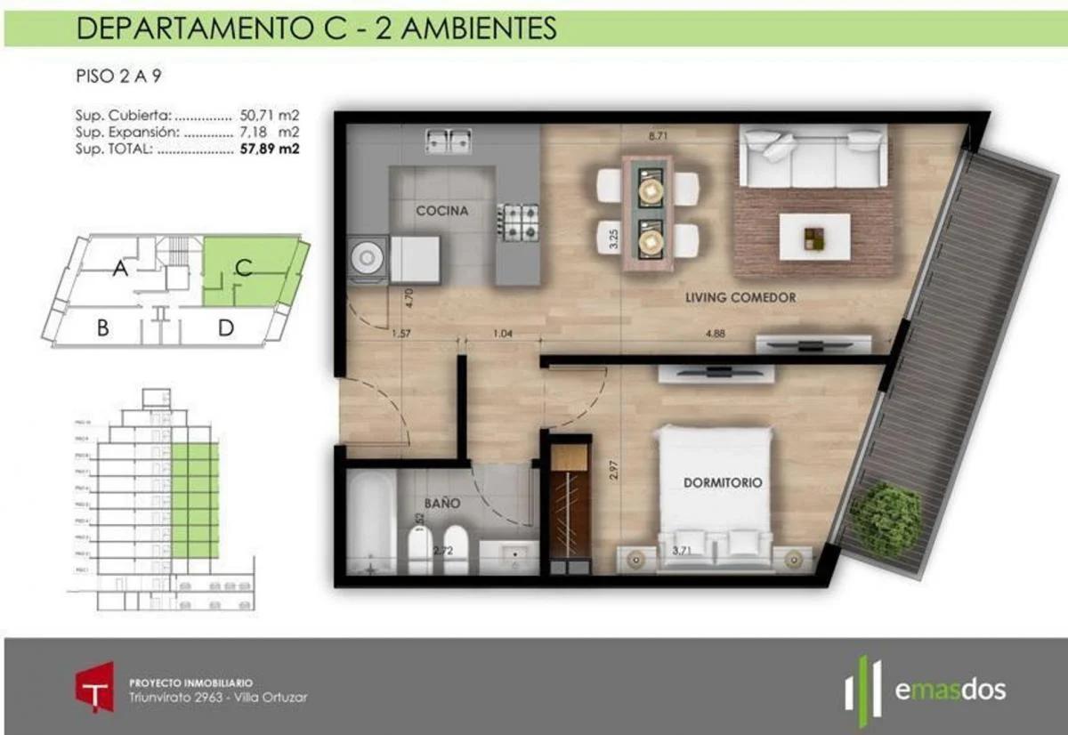 VENTA EXCELENTE 2 AMBIENTES A ESTRENAR EN AV. TRIUNVIRATO 2963, CABA