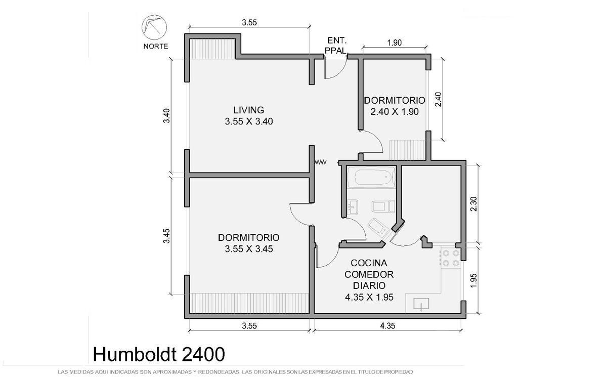 3 ambientes (dormitorio y escritorio) en venta de m2  a reciclar  Palermo